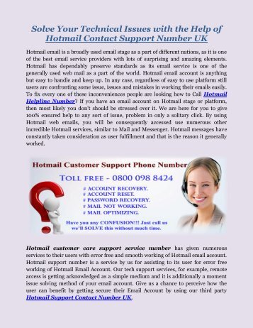 Hotmail Support Contact Number UK