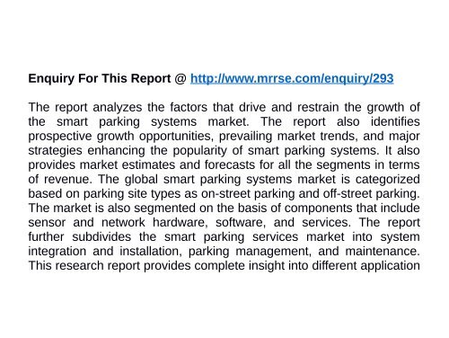 Smart Parking Systems Market :  Historical, Current and Projected industry size and Recent Industry Trends by 2015 - 2022