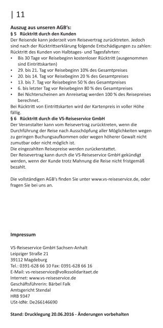 VS-Reiseservice Halbtagesfahrten 2017