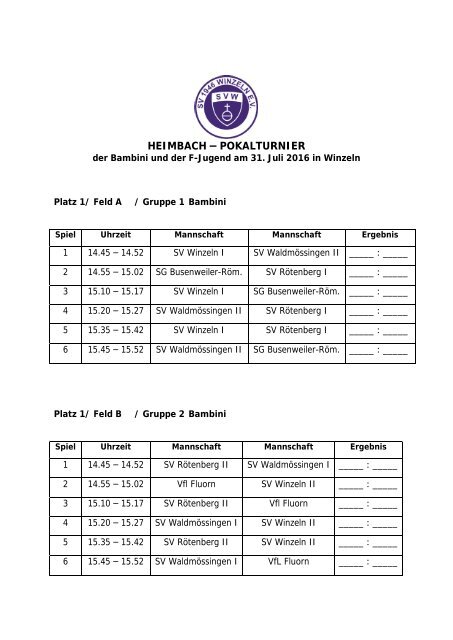 Spielplan Bambini