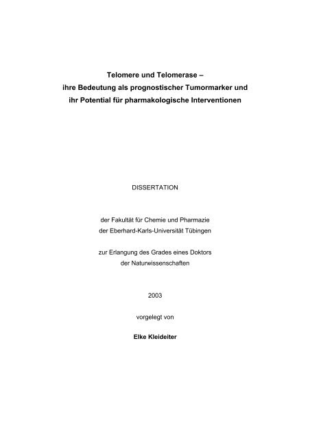 Telomere und Telomerase – ihre Bedeutung als prognostischer ...