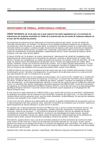 DISPOSICIONS DEPARTAMENT DE TREBALL AFERS SOCIALS I FAMÍLIES