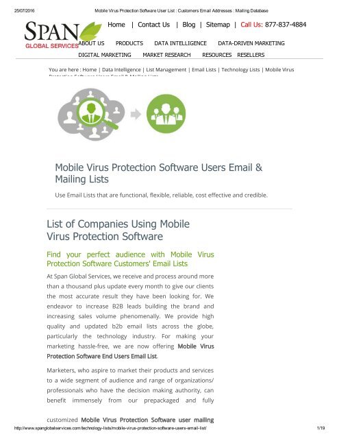 Purchase List of Mobile Virus Protection Software Customer Lists from Span Global Services