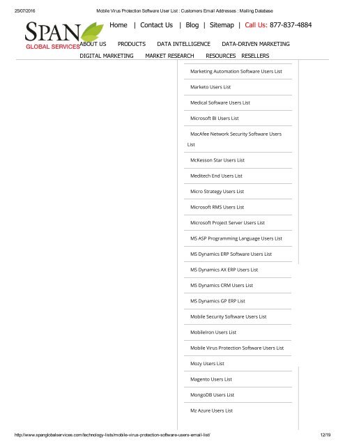 Purchase List of Mobile Virus Protection Software Customer Lists from Span Global Services