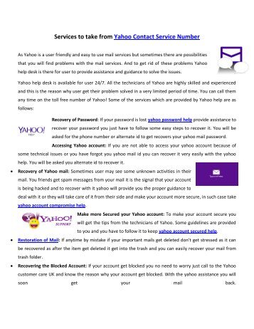 Services to take from Yahoo Service Contact Number
