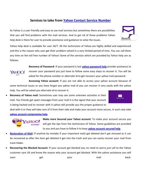 Services to take from Yahoo Service Contact Number