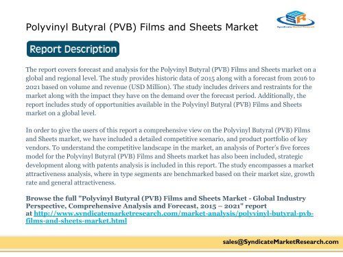 Polyvinyl Butyral (PVB) Films and Sheets Market