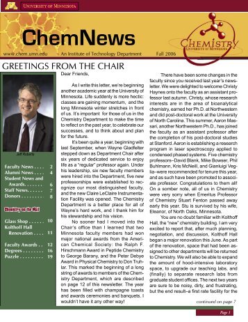 ChemNews - Department of Chemistry - University of Minnesota
