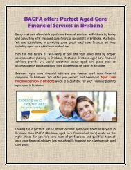 BACFA offers Perfect Aged Care Financial Services in Brisbane