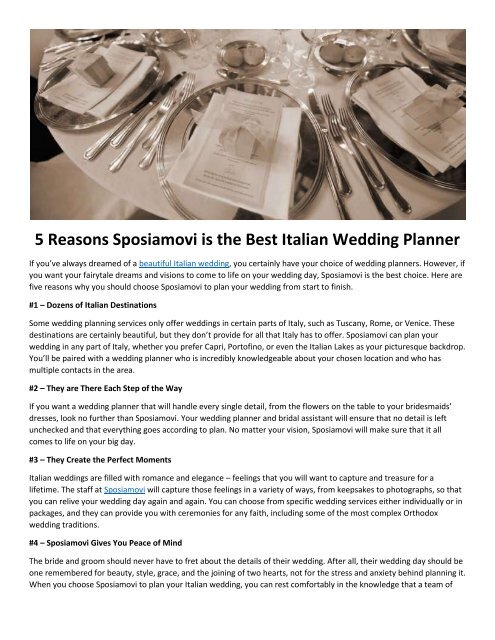 5 Reasons Sposiamovi is the Best Italian Wedding Planner