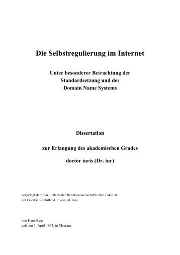 Die Selbstregulierung im Internet - Dr. Reip und Köhler ...