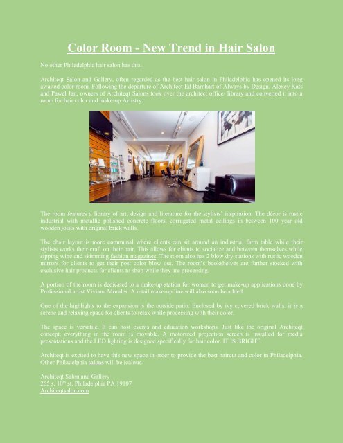 Color Room New Trend In Hair Salon