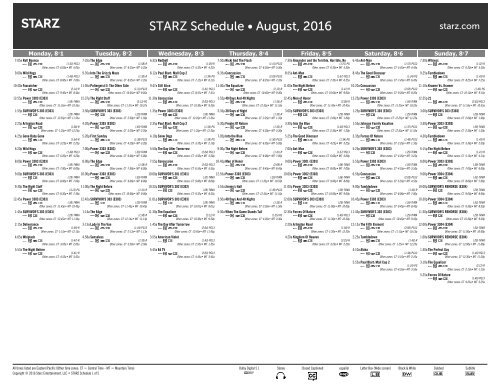 STARZ Schedule • August 2016
