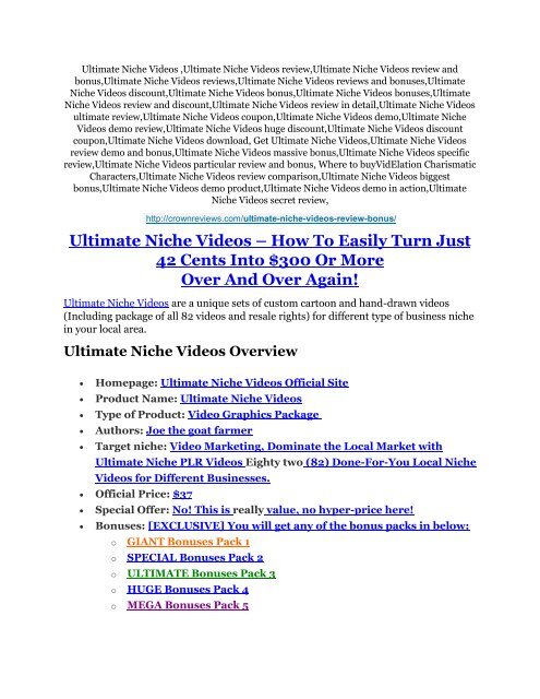 Ultimate Niche Videos Review & HUGE $23800 Bonuses
