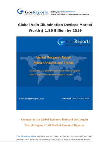 Global Vein Illumination Devices Market Worth $ 1.86 Billion by 2019