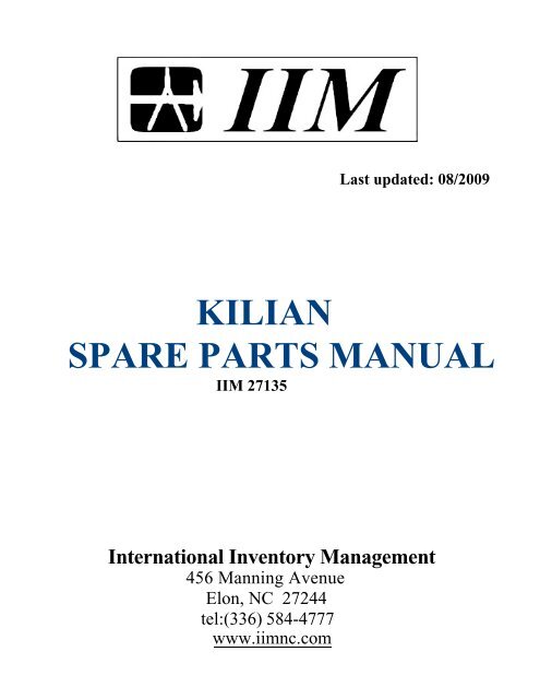 KILIAN SPARE PARTS MANUAL - IIM