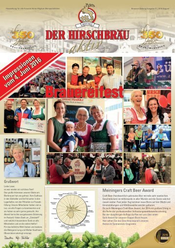 Der Hirschbräu Aktiv - Hauszeitung im August 2016