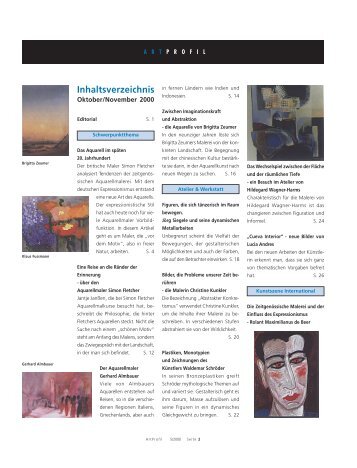 Inhaltsverzeichnis - ARTPROFIL, Magazin für Kunst