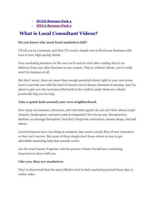 Local Consultant Videos Review & HUGE $23800 Bonuses