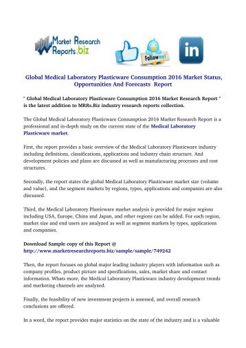  Global Medical Laboratory Plasticware Consumption 2016 Market Research Report 