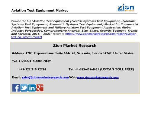 Aviation test equipment Market will Reach USD 7,254 million by 2021, Globally