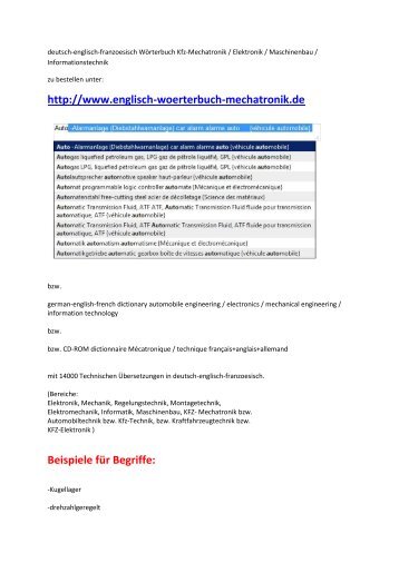 Leseprobe deutsch-englisch-franzoesisch Begriffe Uebersetzer Woerterbuch Kfz-Mechatronik