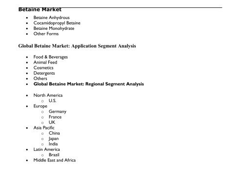 Betaine Market 2016 Industry Size, Shares, Segment & Forecast up to 2021,Globally