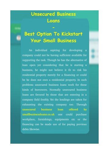 Unsecured Business Loans - Best Option To Kickstart Your Small Business