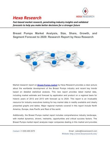 Breast Pumps Market Research Report - Industry Analysis, Size, Growth and Forecast to 2020:Hexa Research