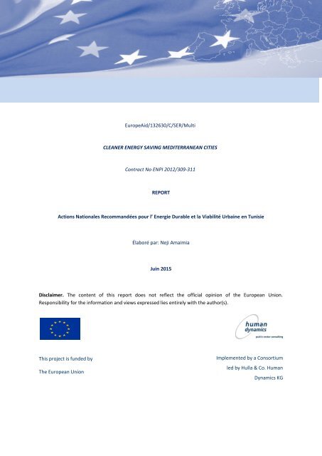 Tunisie Rapport D’étude - Politiques nationales et propositions d’actions en faveur du développement des énergies durables dans la planification et la gestion locale