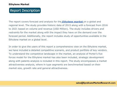 Ethylene Market size and Key Trends in terms of volume and value 2015-2021