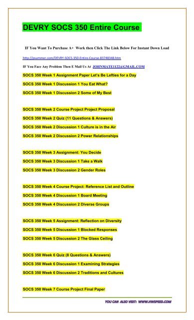 DEVRY SOCS 350 Entire Course