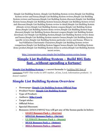 Simple List Building System Review & HUGE $23800 Bonuses