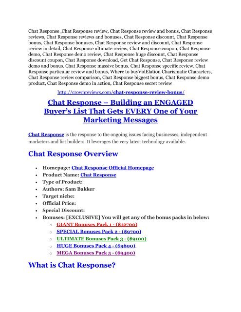 Chat Response review-$16,400 Bonuses & 70% Discount 