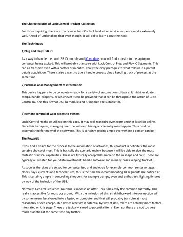 The Characteristics of LucidControl Product Collection