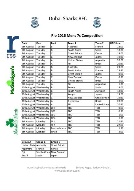 Rio 2016-Mens-7s-Schedule