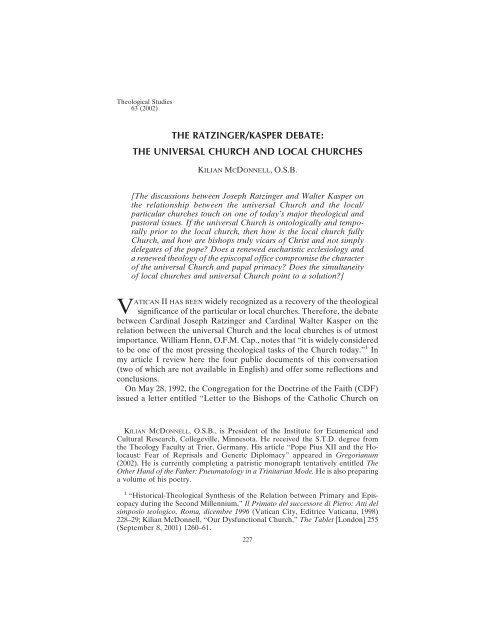 The Ratzinger Kasper Debate Theological Studies