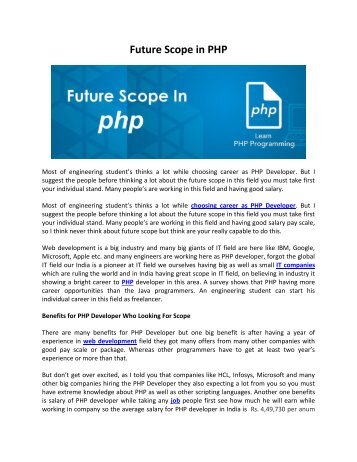 Pro Creations | Future Scope in PHP