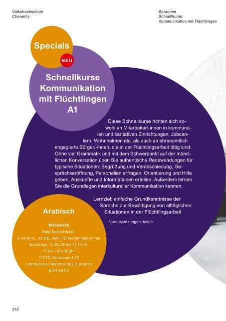 Programmheft der Volkshochschule Chemnitz für das Herbst-/Wintersemester 2016/2017