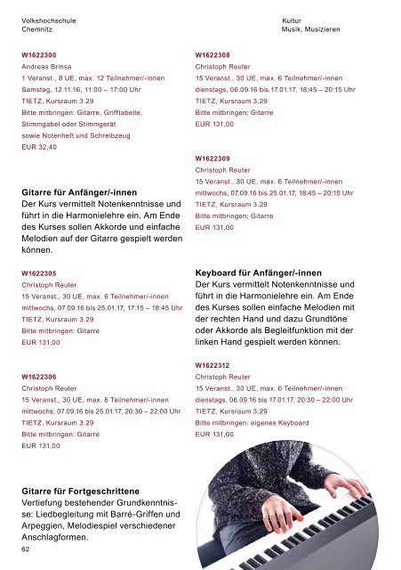 Programmheft der Volkshochschule Chemnitz für das Herbst-/Wintersemester 2016/2017