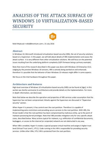 WINDOWS 10 VIRTUALIZATION-BASED SECURITY