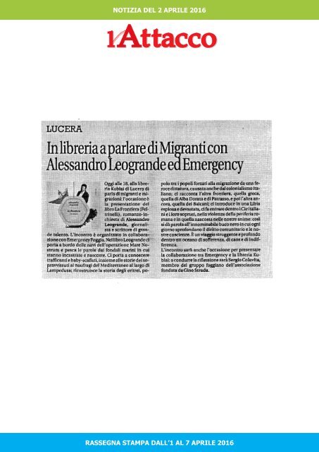 RASSEGNA STAMPA DEL 07-04-2016