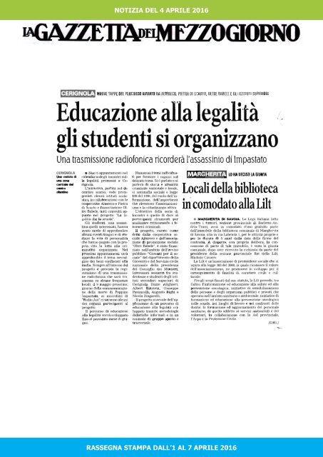 RASSEGNA STAMPA DEL 07-04-2016