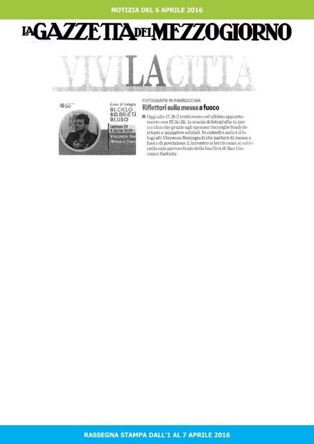 RASSEGNA STAMPA DEL 07-04-2016