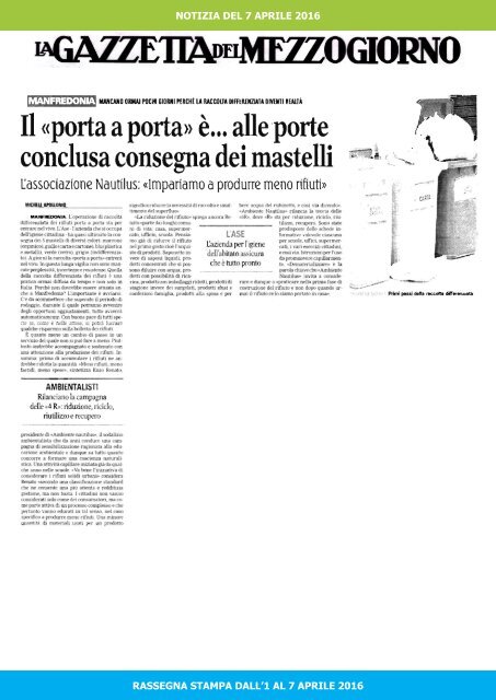 RASSEGNA STAMPA DEL 07-04-2016