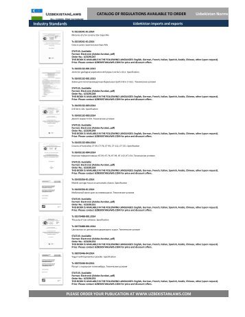 UZBEKISTAN rules and regulations, Regulations Catalog, TRANSLATED (English, Deutsch, Francais, Chinese)42