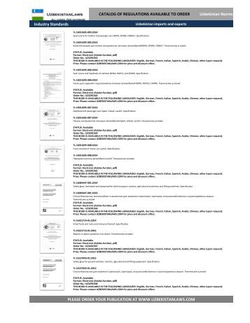 UZBEKISTAN Vorschriften, Regulations Catalog, TRANSLATED (English, Deutsch, Francais, Chinese)87