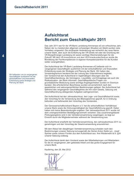 Geschäftsbericht 2011 - VR-Bank Landsberg-Ammersee eG