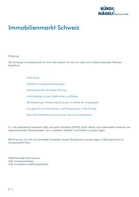 Schweizerische Immobilien - Bürgi Nägeli Rechtsanwälte