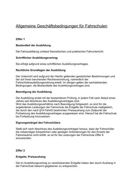 Allgemeine Geschaftsbedingungen Fur Fahrschulen